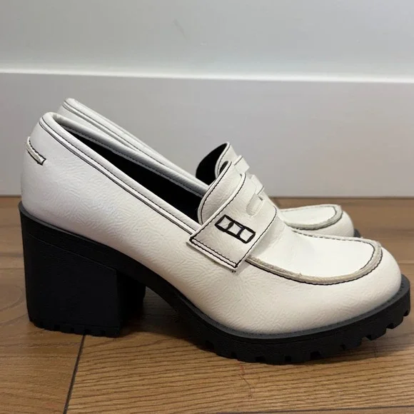 Chunky Platform Loafers Lug Sole Cream Preppy Academia Y2K 6 - Picture 4 of 10